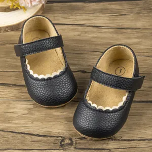 Klassische schwarze Baby-Mary-Jane-Schuhe aus Leder mit rutschfesten Gummisohlen