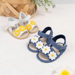 Sandales d'Été en Toile Fleurie pour Bébé Fille Semelle Souple Respirante Chaussures Premier Pas Marguerite pour Nouveau-nés Velcro
