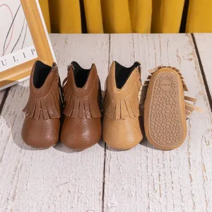 Bottes de cowboy pour bébé à franges en similicuir avec semelles antidérapantes