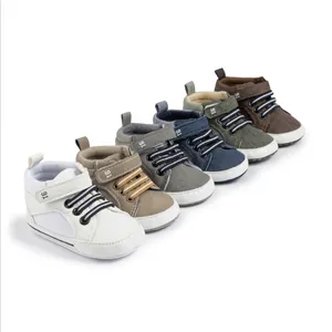 Multi-color high-top baby walking shoes with PU leather and non-slip soft soles