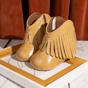 Modische gelbe Babystiefel mit Fransen und seitlichem Reißverschluss für Kleinkinder