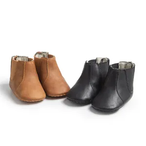 Botas Chelsea Clásicas de Cuero de PU Artificial para Bebé Color Sólido Suela Blanda Zapatos de Primeros Pasos para Bebés Niños Niñas