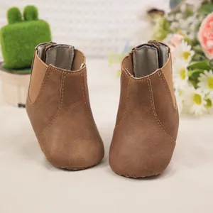 Botas Chelsea clásicas de cuero PU marrón para bebés con elástico y punta redonda