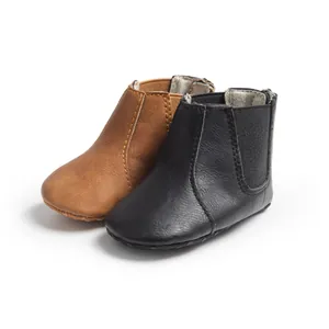 Botines Chelsea para bebé de estilo británico en cuero negro y marrón con banda elástica