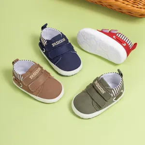 Chaussures de marche bébé en toile multicolore avec velcro et semelle souple antidérapante