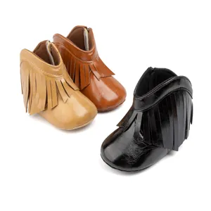 Modische Baby-Fransenstiefel in Beige, Braun und Schwarz mit seitlichem Reißverschluss