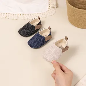 Detailed trio of breathable tweed baby walking shoes in black, blue, and beige colors