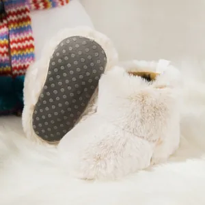 Winter warm baby faux fur snow boots in cream white with non-slip soft soles