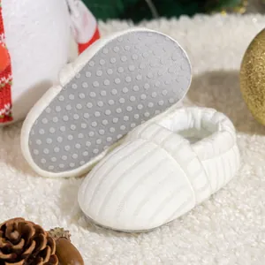 Knitted slip-on baby walking shoes with non-slip soft soles in cream white finish