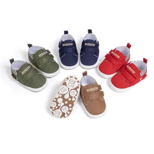 Chaussures de Pré-marche pour Bébé Semelle Souple Toile Rayée avec Crochets et Boucles Antidérapant Respirant Chaussures de Marche Casual