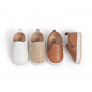 Slip-on baby walking shoes with woven texture in four colors and non-slip rubber soles