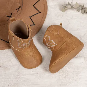 Bottes de cow-boy marron pour bébé avec broderie et semelles souples