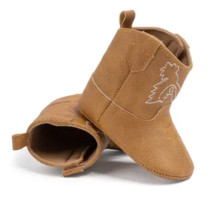 Détails des bottes de cow-boy marron pour bébé en similicuir avec broderie et semelle souple