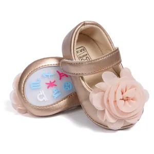 Chaussures bébé princesse or rose avec fleur et semelles antidérapantes constellation