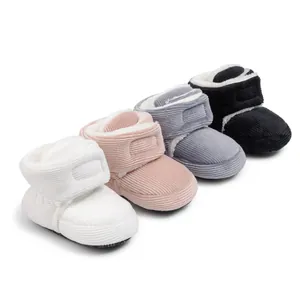 Warm corduroy baby winter boots with soft soles and fleece lining in four colors