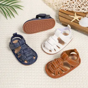 Detailed top view of toddler sandals with anti-slip soles and nautical summer props