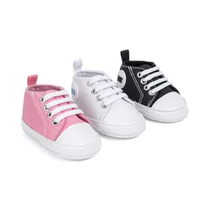 Chaussures Premier Pas Bébé en Toile Semelle Souple Antidérapante Baskets Classiques à Lacets pour Nouveau-Né