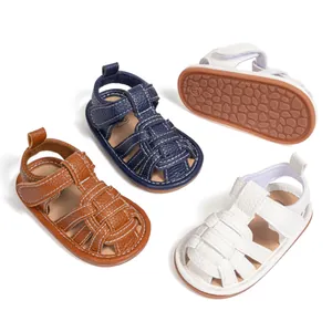 Baby Toddler Sandals PU Leather Woven Breathable Summer Beach Shoes With Hook And Loop Closure For Infants Girls Boys