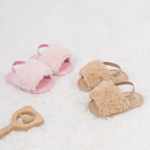 Sandales bébé respirantes en fausse fourrure moelleuse avec bride arrière rose et marron