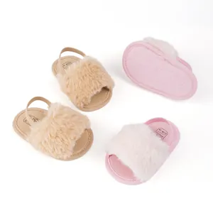 Sandales en Fausse Fourrure pour Bébé Semelle Souple Bride Élastique Chaussures de Marche Nourrisson Filles Mignonnes Respirantes Été
