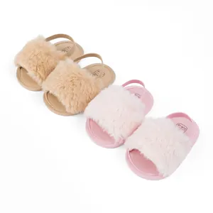 Sandales en peluche respirantes pour bébés avec bride élastique et semelle en caoutchouc