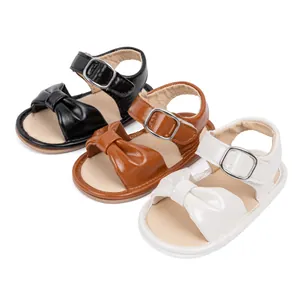 Breathable baby sandals with bow decoration and anti-slip rubber soles in three colors