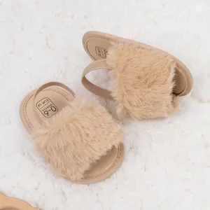 Détails de sandales bébé en peluche kaki avec bride arrière élastique et semelle souple
