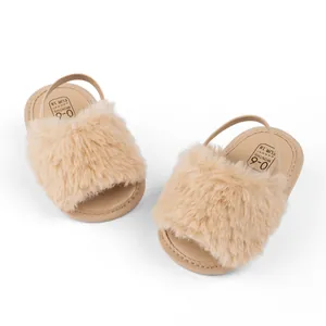 Detailed view of plush baby slide with soft elastic heel strap and size marking