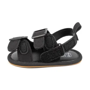 Detail view of baby sandals showing triple adjustable straps and soft rubber soles