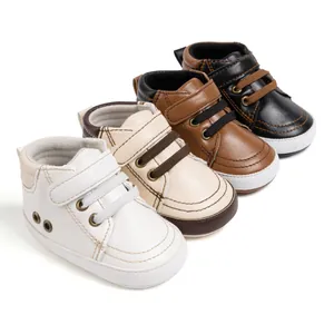 Toddler PU leather sneakers with velcro straps in white, cream, tan, and black colors