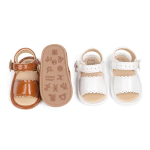 Baby flower sandals with scalloped trim and non-slip zodiac pattern rubber soles
