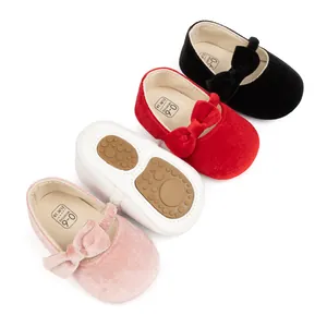 Chaussures bébé princesse en velours avec nœuds et semelles antidérapantes multicolores