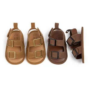 Baby boy summer walking shoes with fashion buckle straps and non-slip rubber soles