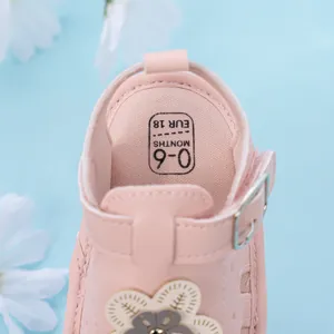 Detailed macro view of baby sandal inner sole showing size EUR 18 for infants