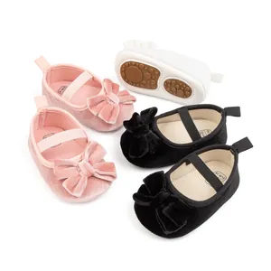 Chaussures Mary Jane Bébé Fille en Velours Avec Nœud Semelle Souple Chaussures de Marche Antidérapantes pour Nouveau-Né