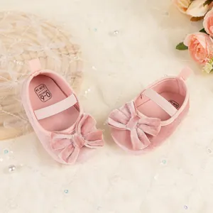 Chaussures bébé princesse en velours rose avec nœud pour nourrissons de 0-6 mois