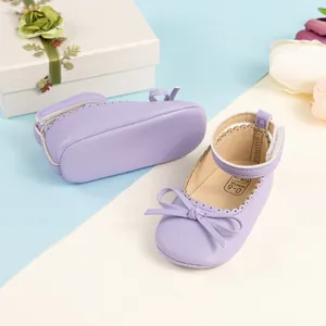 Chaussures bébé violettes avec nœud et semelle souple pour nourrissons 0-6 mois