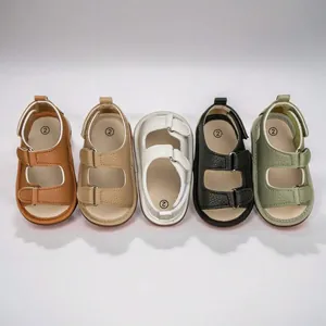Soft PU leather baby sandals with breathable design and adjustable velcro straps in five colors