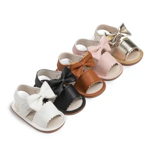 Cute PU leather baby girls bow sandals in five colors for summer toddler walking shoes