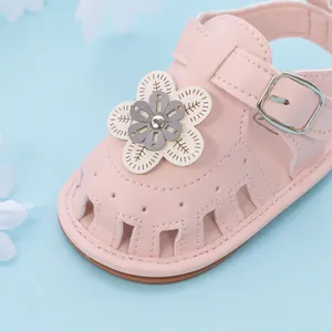 Pink soft-sole baby sandals with 3D flower detail for infant girls summer 2025