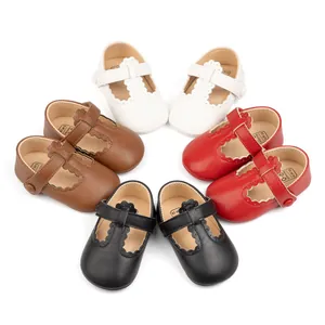Infant Baby Girl Mary Jane Shoes Scalloped Edge Artificial Leather Soft Sole Non-Slip First Walkers Princess Party Shoes