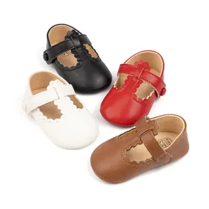 Toddler Mary Jane princess shoes in black, white, red, and brown matte PU leather