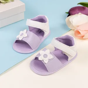 Sandali neonata color pastello con fiore bianco e cinturino in velcro per 0-6 mesi
