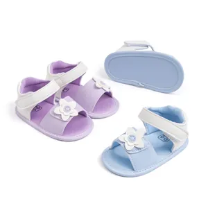 Sandali neonato color caramella con fiori 3D e suola morbida in tessuto per bimbi