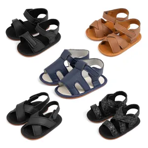 Baby Boy Summer Sandals Casual Synthetic Leather Soft Anti-Slip Sole Infant Toddler Hook And Loop Walking Shoes Newborn Footwear