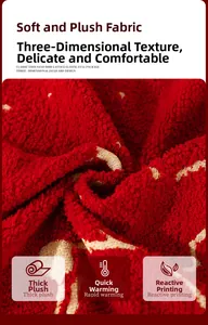 Close-up of thick red plush sofa cover with detailed 3D jacquard texture and soft pile