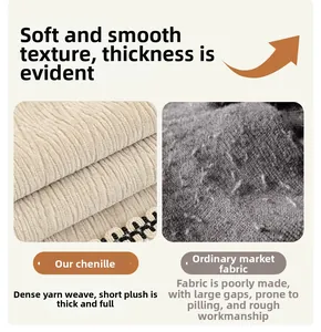 Macro detail of thick chenille fabric showing dense weave and plush velvet texture