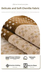 Close-up of Chenille sofa cover fabric showing brown and beige small checkered texture