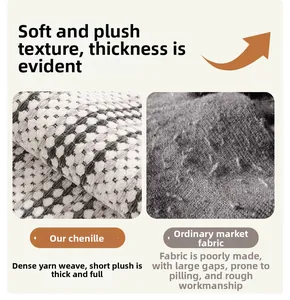 Macro view comparing thick chenille weave texture versus pilling on regular fabric