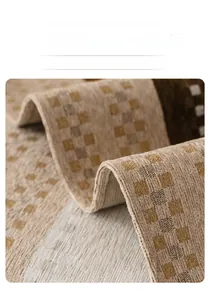 Close-up detail of chenille sofa cushion showing textured plaid pattern and durable edging